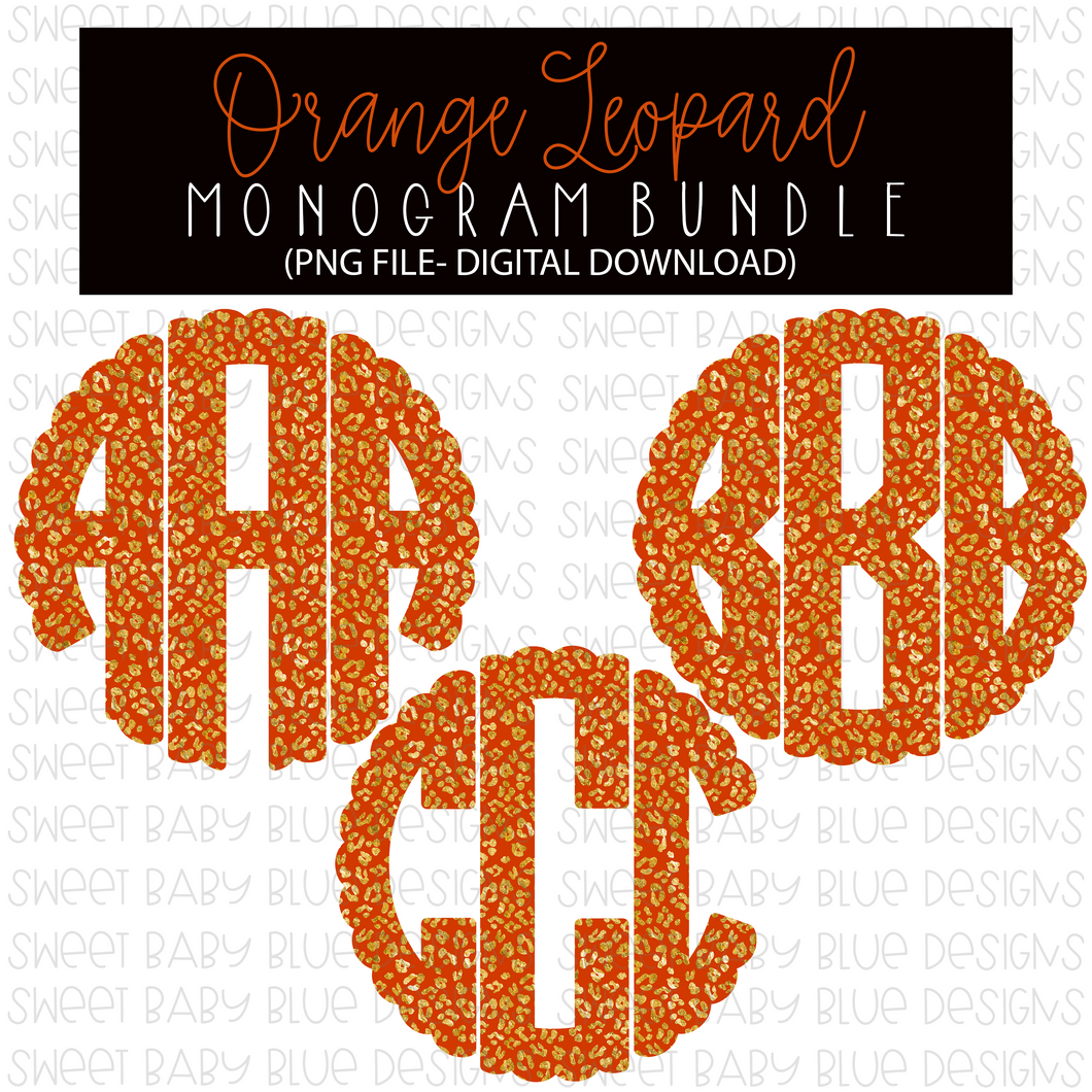 Orange leopard monogram bundle- PNG file- Digital Download