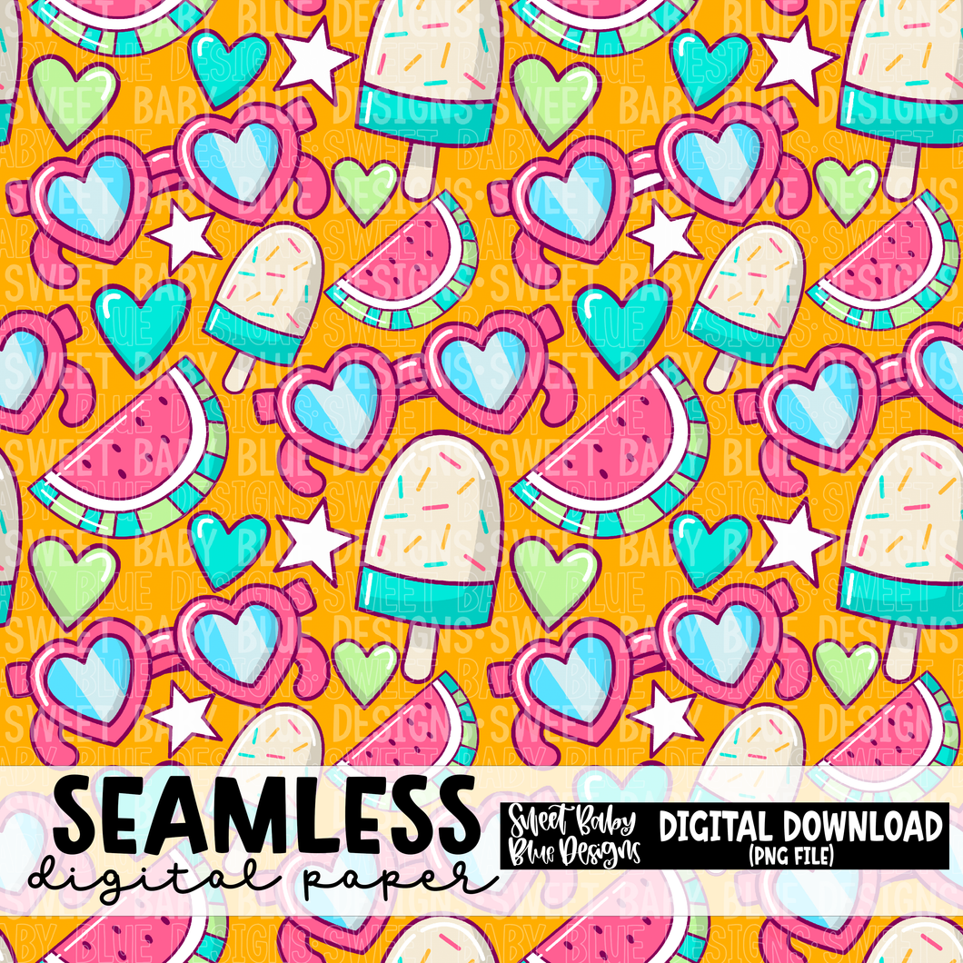 Orange summertime- Seamless - Digital paper- 2023 - PNG file- Digital Download