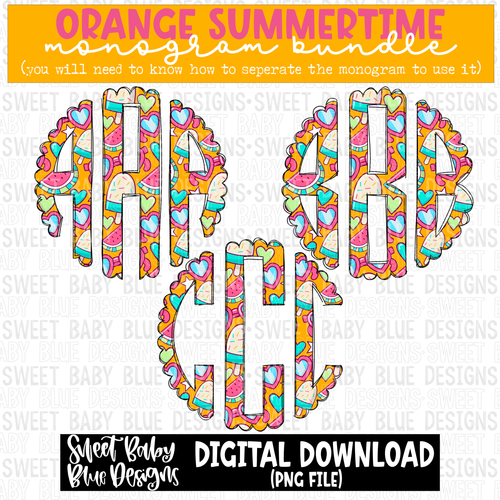 Orange Summertime Monogram - Monogram Bundle- 2023 - PNG file- Digital Download