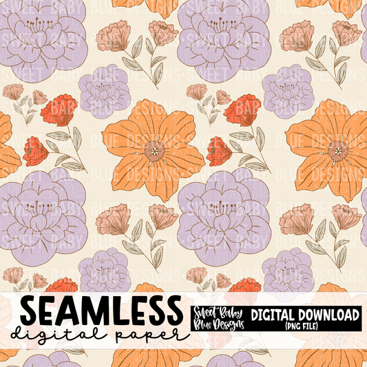 Pastel vintage floral- Seamless - Digital paper- 2023 - PNG file- Digital Download