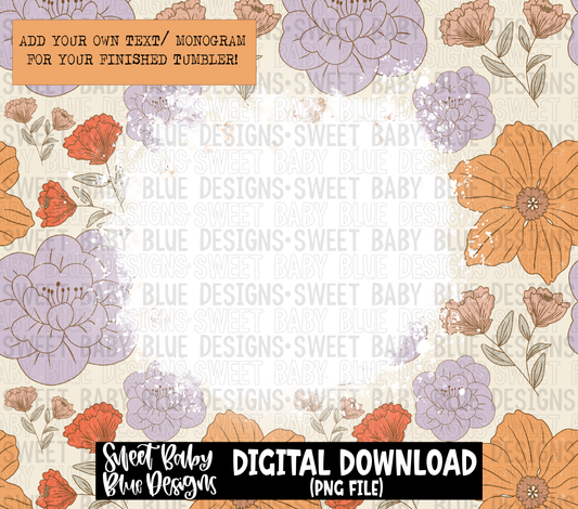 Pastel vintage floral - 20 oz. skinny tumbler- 2022 -PNG file- Digital Download