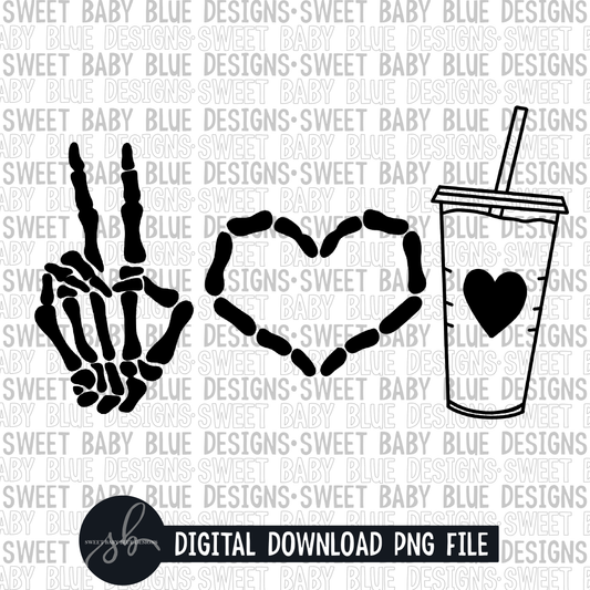 Peace love coffee- Skeleton- 2022 - PNG file- Digital Download