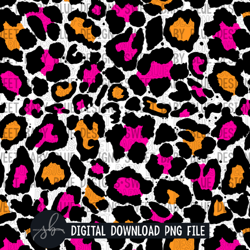 Pink and orange leopard- Digital paper- 2022 - PNG file- Digital Download
