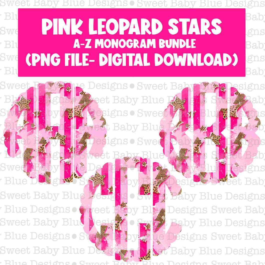 Pink leopard stars- Monogram Bundle- 2021- PNG file- Digital Download