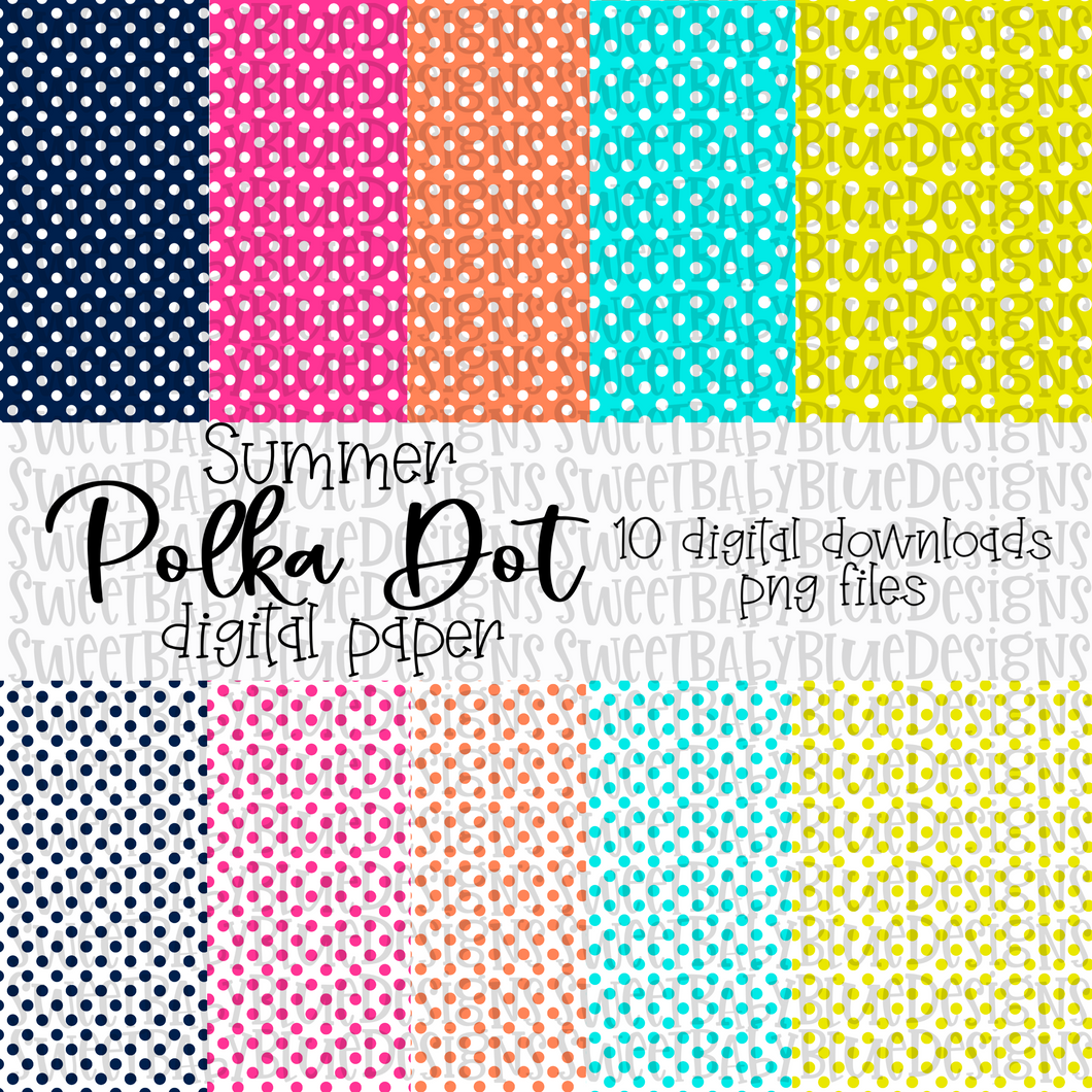 Polka Dot Summer Digital Paper- PNG file- Digital Download