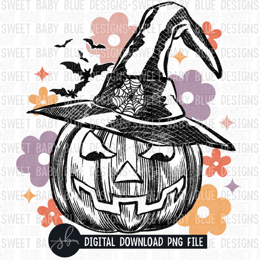 Pumpkin- Retro- Colored- Halloween- 2022 - PNG file- Digital Download