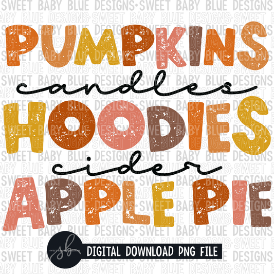 Pumpkins candles hoodies cider apple pie- Fall- 2022 - PNG file- Digital Download
