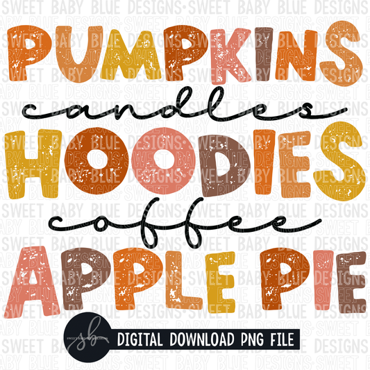 Pumpkins candles hoodies coffee apple pie- Fall- 2022 - PNG file- Digital Download