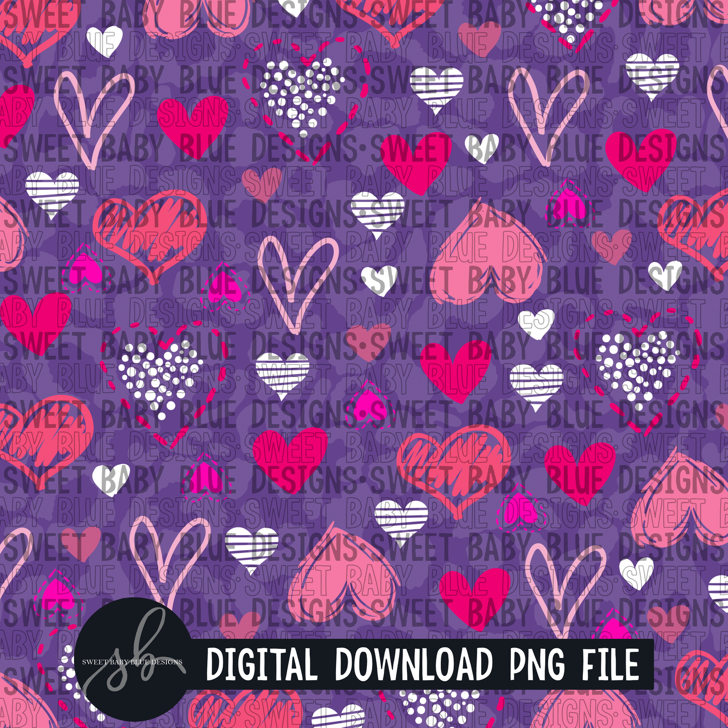 Purple heart- Valentine's Day- Digital paper - 2022 - PNG file- Digital Download
