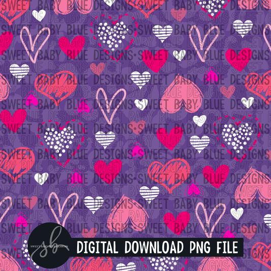 Purple heart- Valentine's Day- Digital paper - 2022 - PNG file- Digital Download