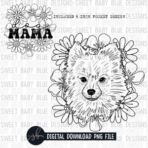Pomeranian floral- Single color- 2022 - PNG file- Digital Download