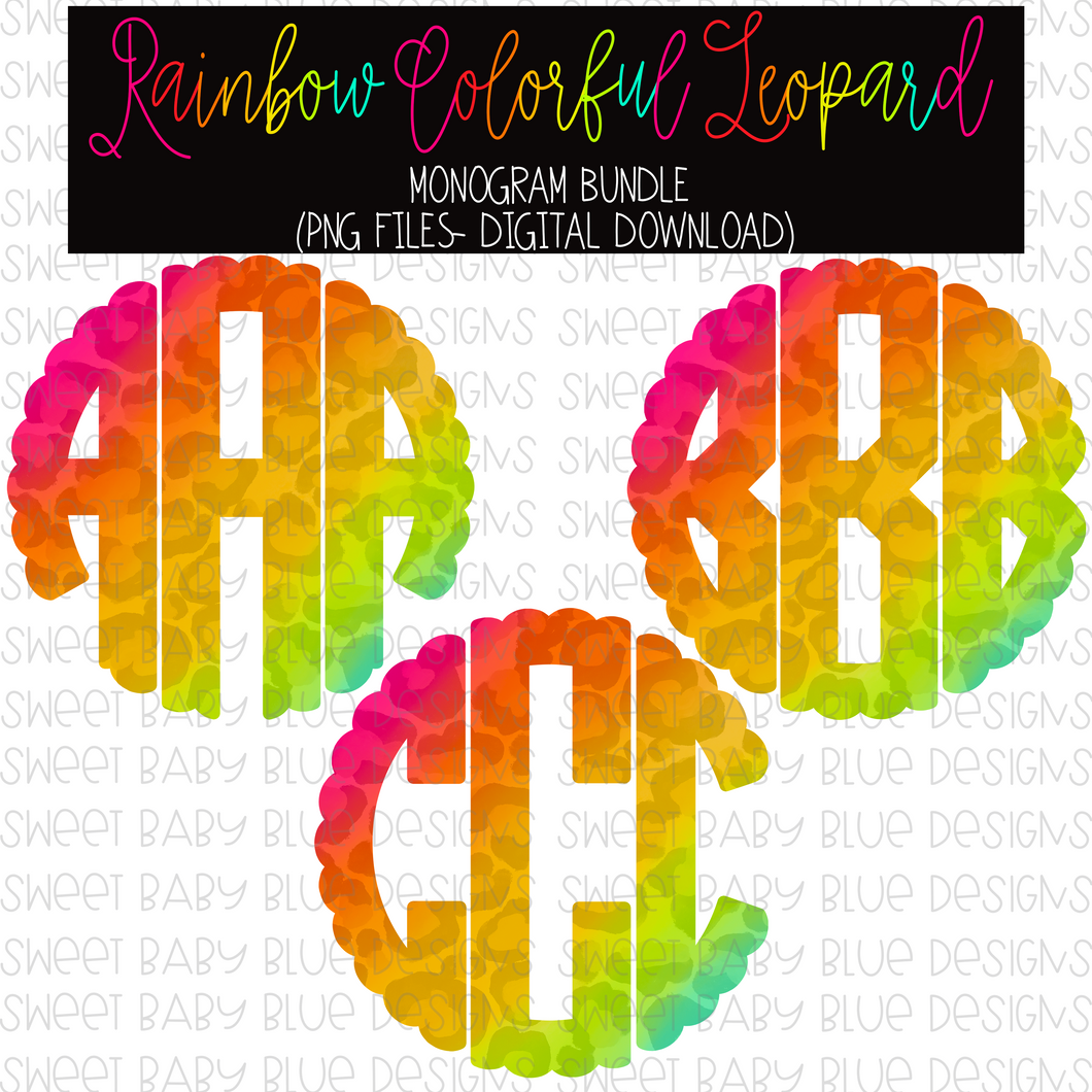Rainbow colorful leopard monogram - PNG file- Digital Download