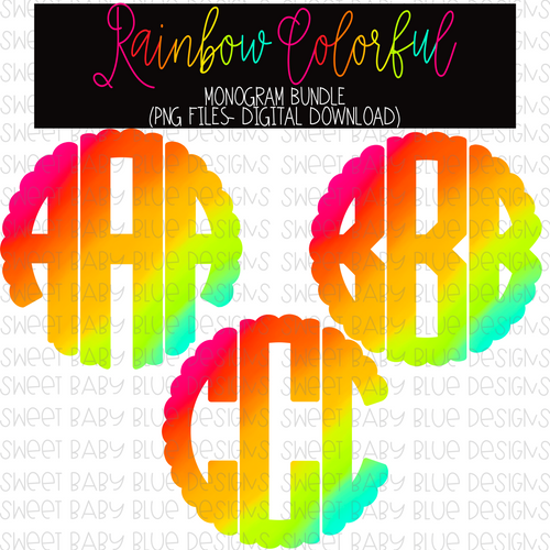 Rainbow colorful monogram bundle- PNG file- Digital Download