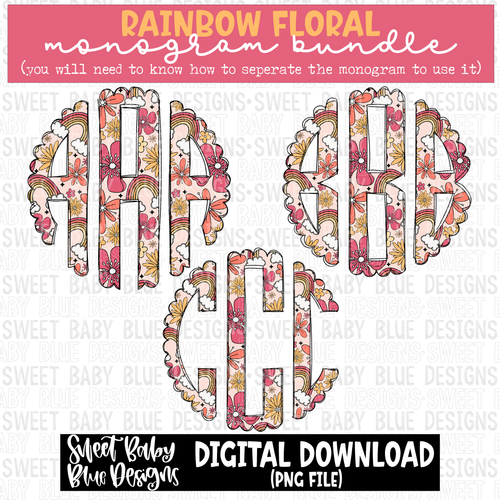 Rainbow floral - Monogram Bundle- 2023 - PNG file- Digital Download