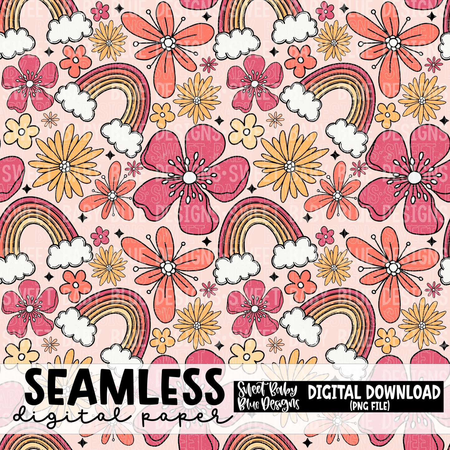 Rainbow floral - Seamless - Digital paper- 2023 - PNG file- Digital Download