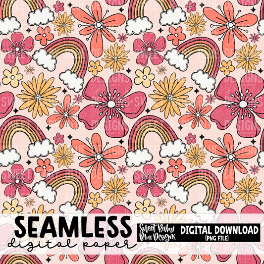 Rainbow floral - Seamless - Digital paper- 2023 - PNG file- Digital Download