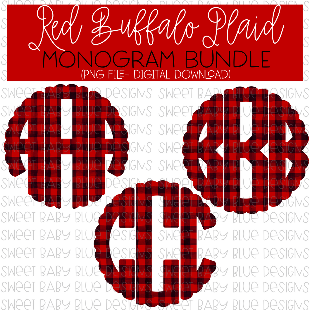 Red buffalo plaid monogram- Christmas- PNG file- Digital Download
