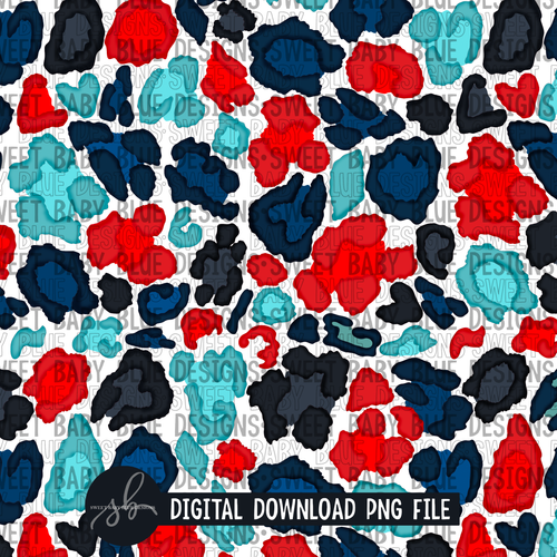 Red White and Blue leopard digital paper- 4th of July- Digital paper - 2022 -PNG file- Digital Download