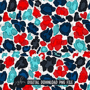 Red White and Blue leopard digital paper- 4th of July- Digital paper - 2022 -PNG file- Digital Download