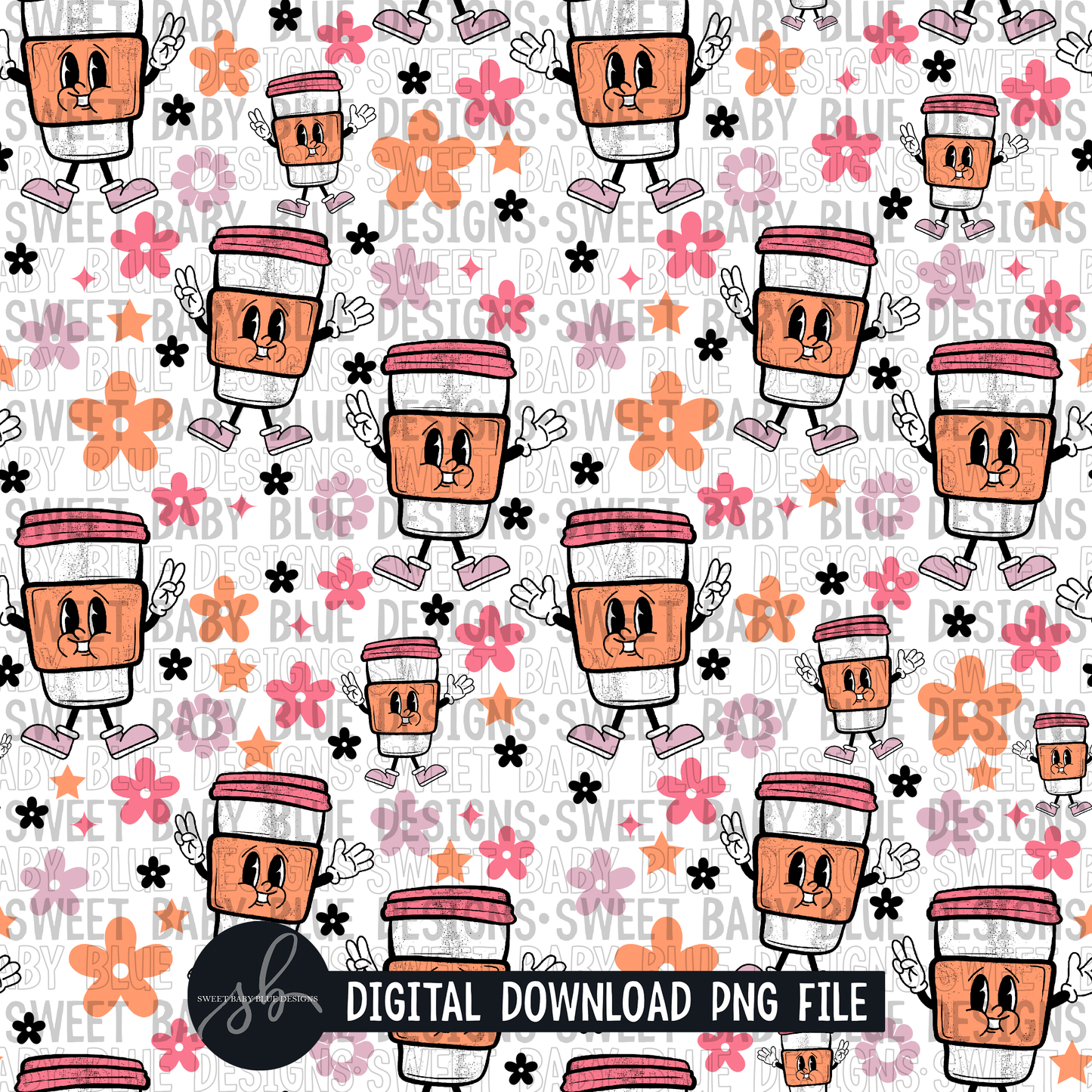 Retro Fall coffee seamless- Digital paper- 2022- PNG file- Digital Download