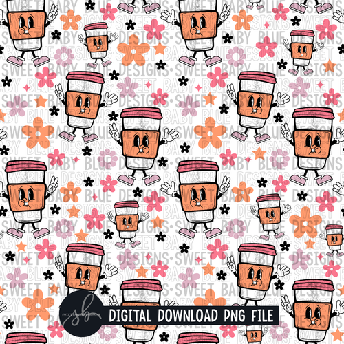 Retro Fall coffee seamless- Digital paper- 2022- PNG file- Digital Download
