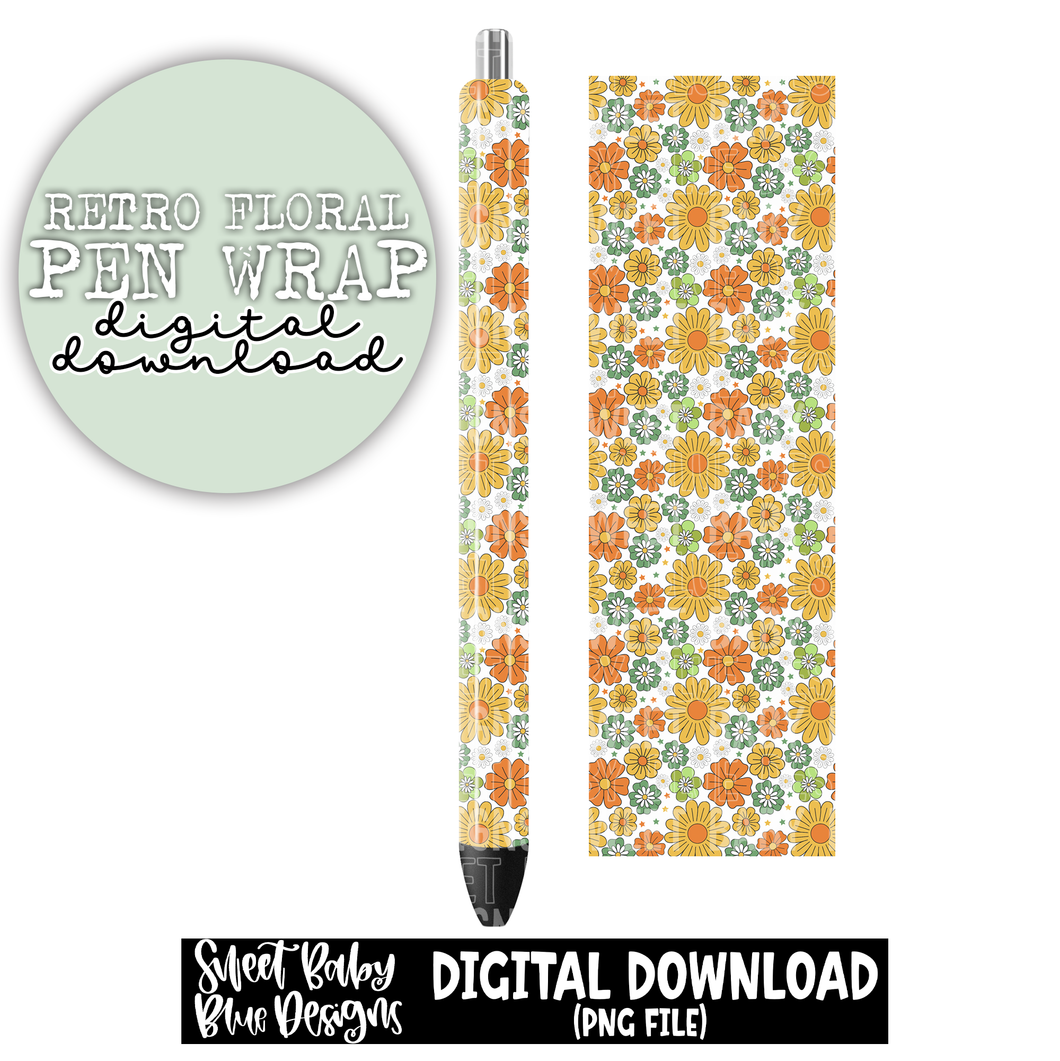 Retro floral - Pen wrap - 2023 - PNG file- Digital Download