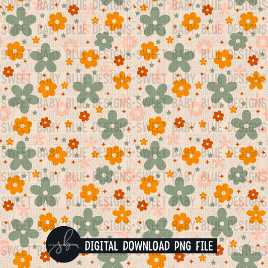 Retro floral digital paper- Seamless digital paper- 2022- PNG file- Digital Download
