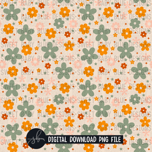 Retro floral digital paper- Seamless digital paper- 2022- PNG file- Digital Download