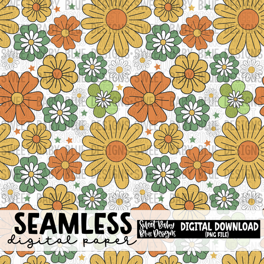 Retro floral- Seamless - Digital paper- 2023 - PNG file- Digital Download