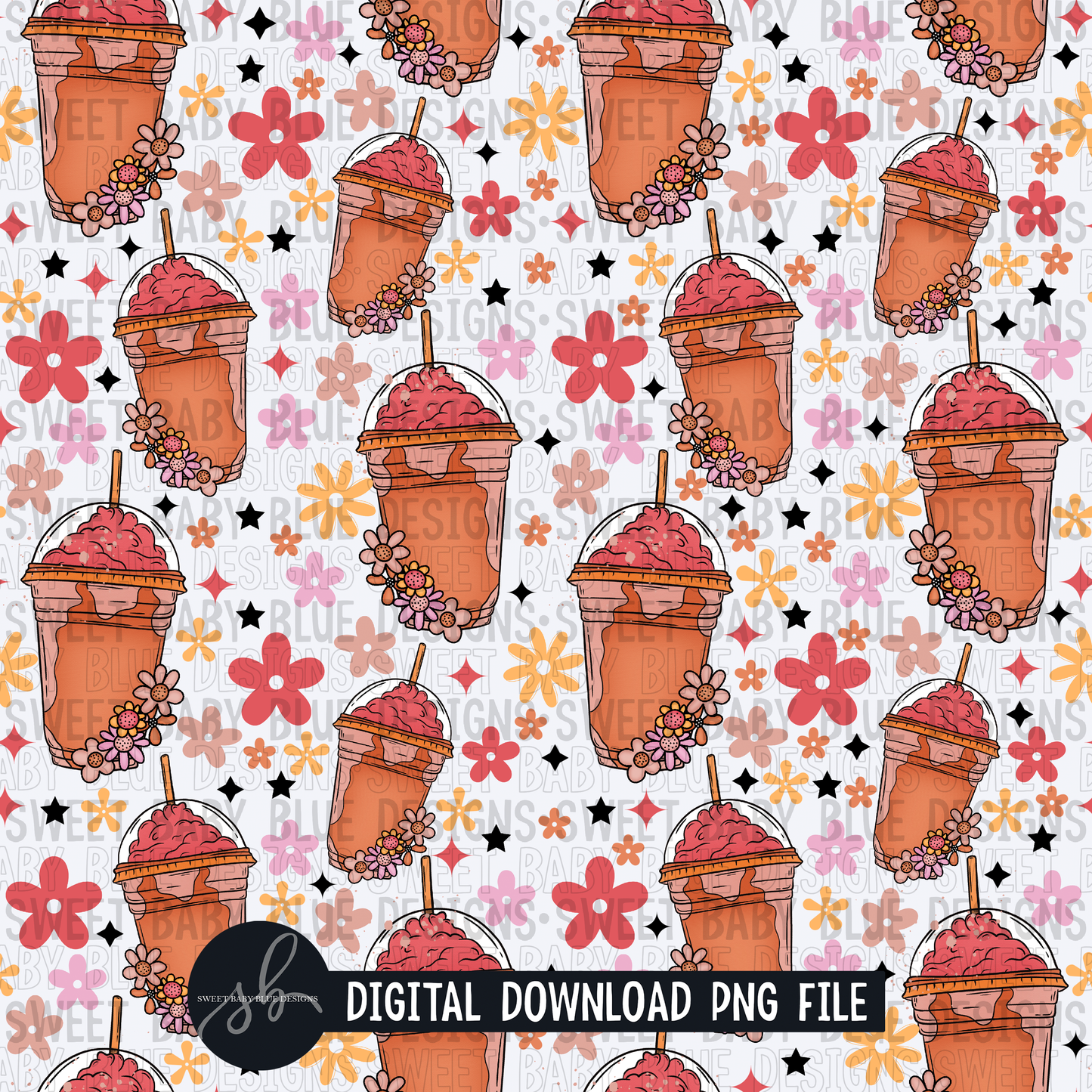 Retro Frap floral- Seamless- Digital paper- 2022- PNG file- Digital Download