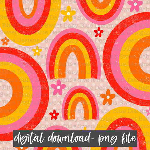 Retro- Rainbow- Flower- Digital paper- 2021- PNG file- Digital Download