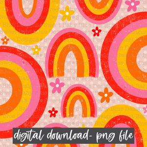 Retro- Rainbow- Flower- Digital paper- 2021- PNG file- Digital Download