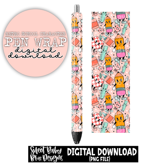 Retro school character - Pen wrap - 2023 - PNG file- Digital Download