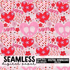 Retro Valentine's Day- Seamless- Digital paper- 2023 - PNG file- Digital Download