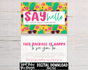 Say hello to your new favorite - Packaging card- Summer pineapple - Front and back digital download- 2023 - PNG file- Digital Download