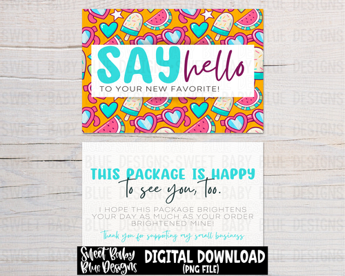 Say hello to your new favorite - Packaging card- Summer orange - Front and back digital download- 2023 - PNG file- Digital Download