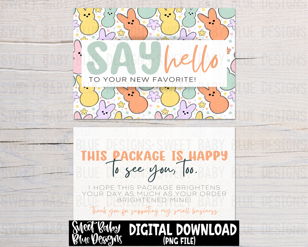 Say hello to your new favorite - Packaging card- Easter peep - Front and back digital download- 2023 - PNG file- Digital Download