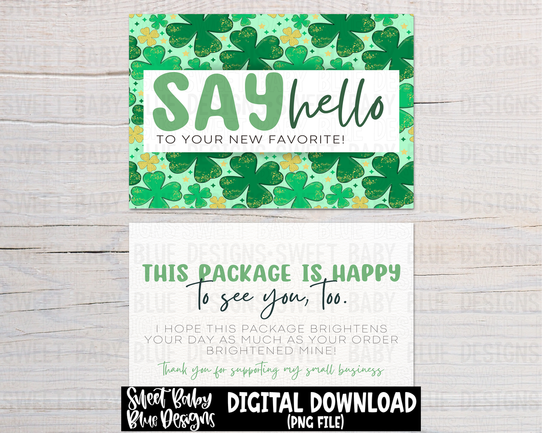 Say hello to your new favorite - Packaging card- Glitter clover- Front and back digital download- 2023 - PNG file- Digital Download
