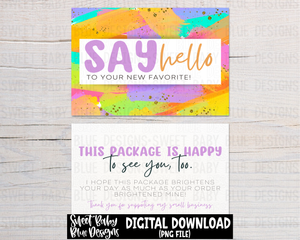 Say hello to your new favorite - Packaging card- Colorful brushstroke - Front and back digital download- 2023 - PNG file- Digital Download