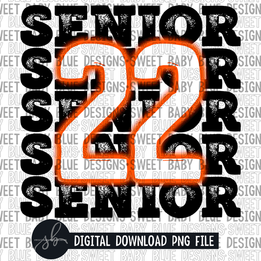 Senior 22- Neon orange - 2022 - PNG file- Digital Download