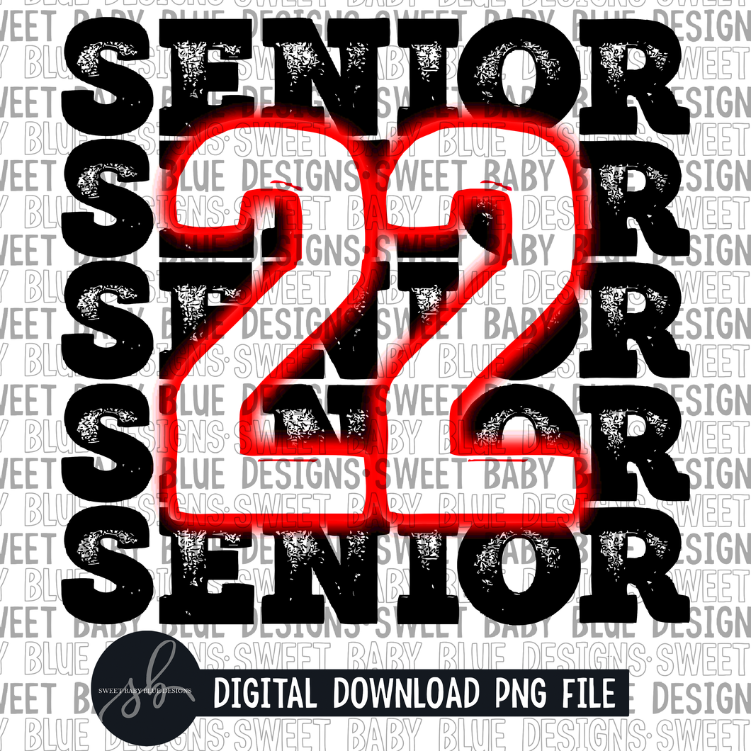 Senior 22- Neon red - 2022 - PNG file- Digital Download