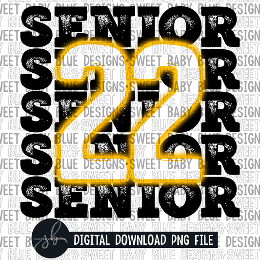 Senior 22- Neon yellow/ gold - 2022 - PNG file- Digital Download