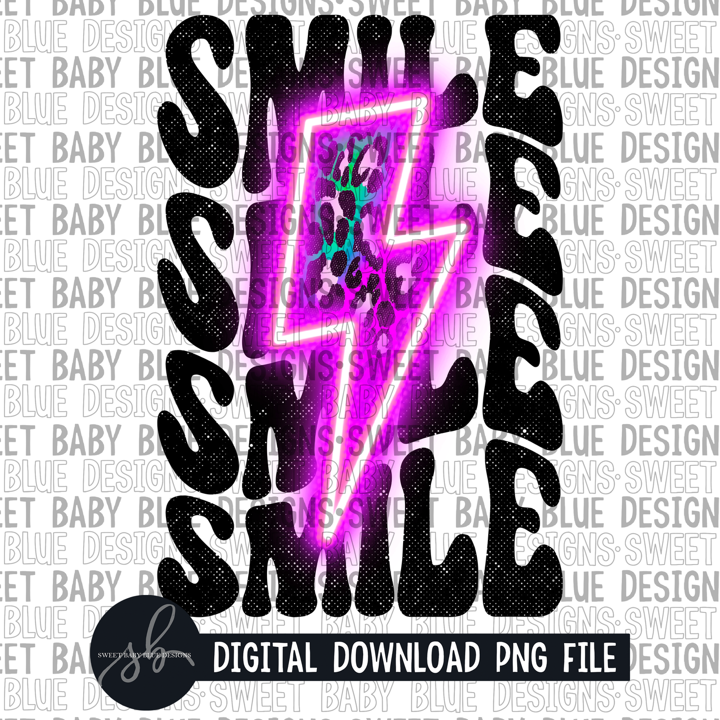 Smile- Retro- leopard bolt- 2022 - PNG file- Digital Download