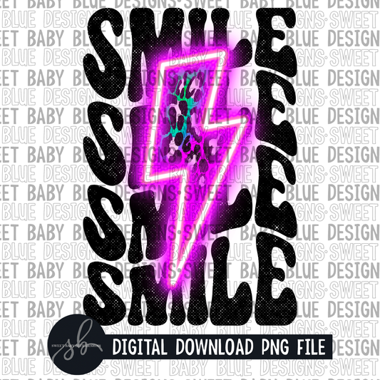 Smile- Retro- leopard bolt- 2022 - PNG file- Digital Download