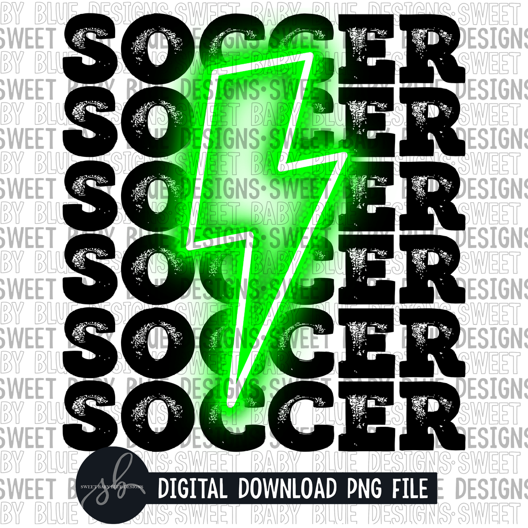 Soccer- Neon green bolt- 2022 - PNG file- Digital Download