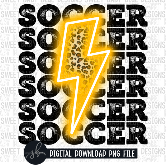 Soccer- Yellow bolt- Leopard- 2022- PNG file- Digital Download
