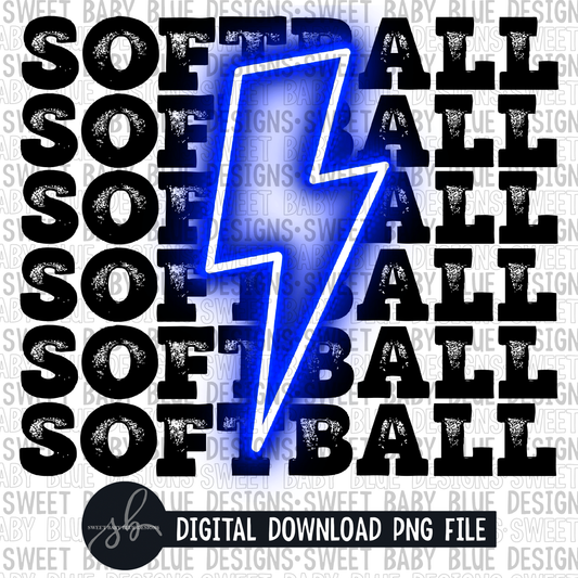 Softball- Blue bolt- 2022 - PNG file- Digital Download