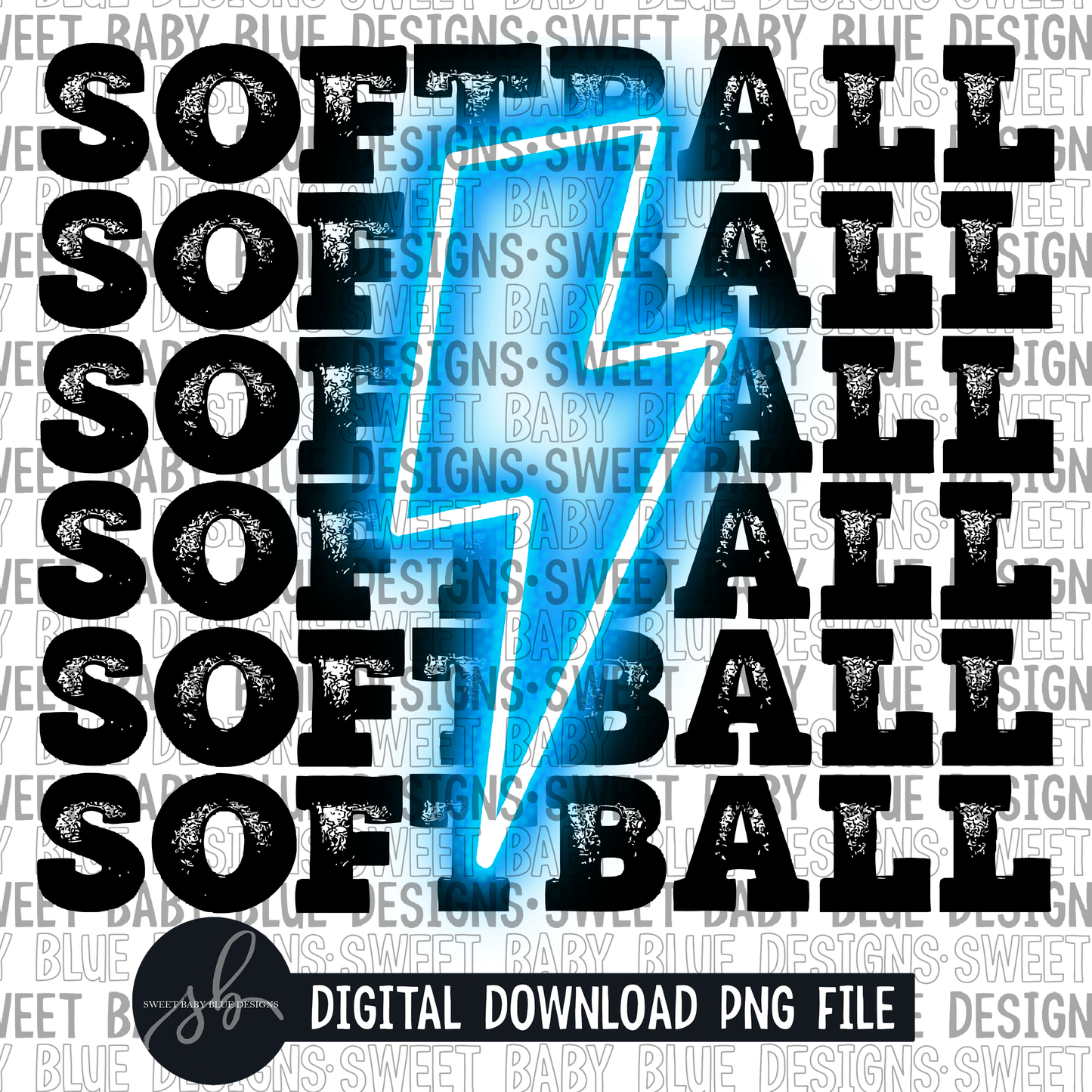 Softball- Light blue bolt - PNG file- Digital Download