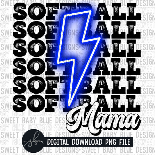 Softball mama- Blue bolt- 2022 - PNG file- Digital Download