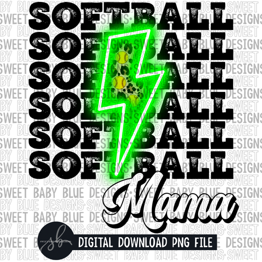 Softball mama- Green bolt- 2022 - PNG file- Digital Download